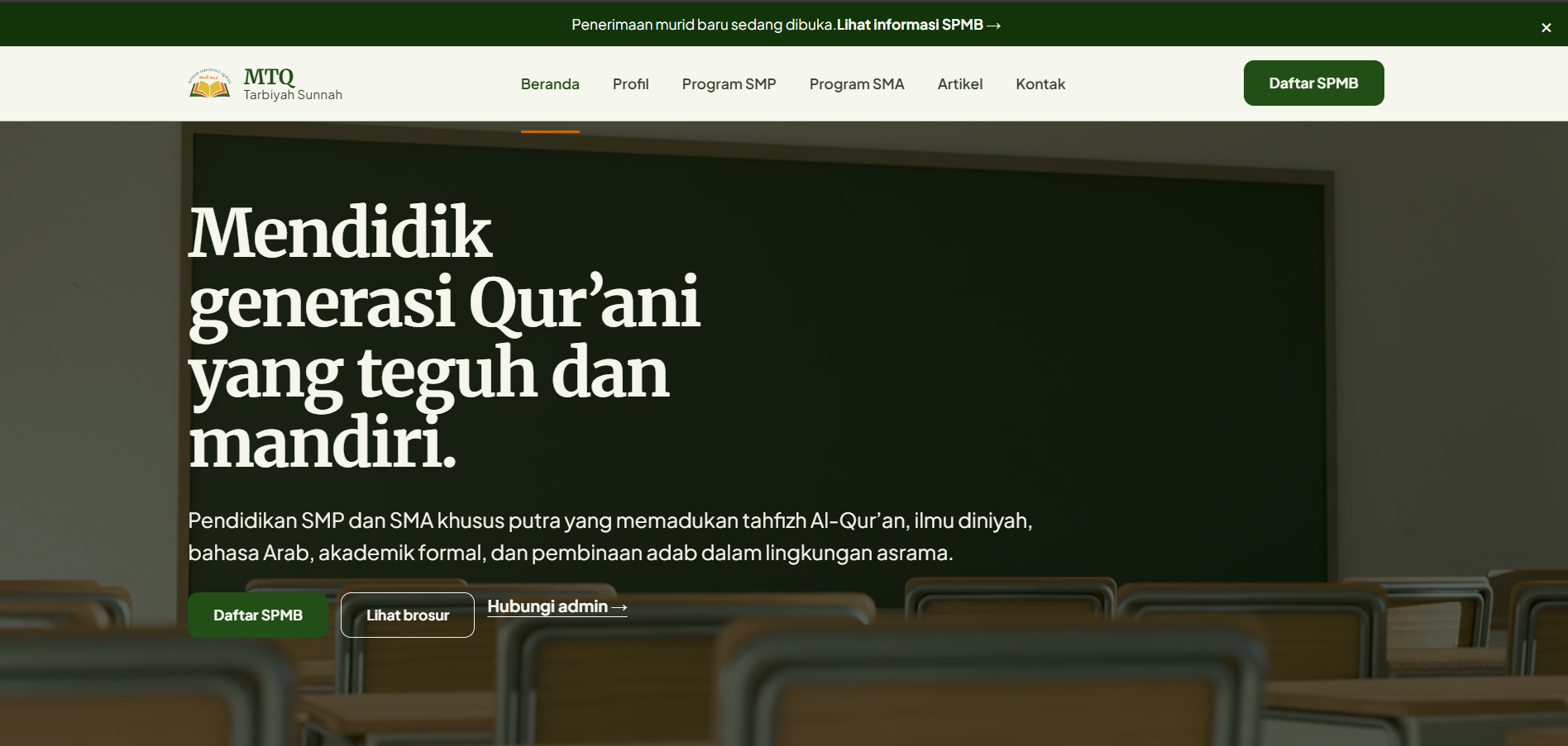Halaman beranda Ma'had Tahfidzul Qur'an Tarbiyah Sunnah